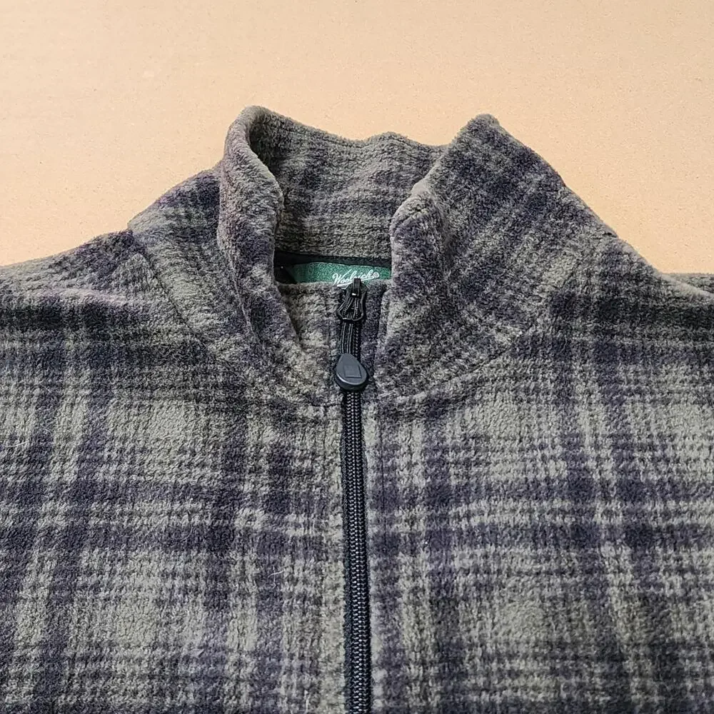 Woolrich Jacket Mens XL Green Plaid Fleece Full Zip Collar Olive Hunt 16121